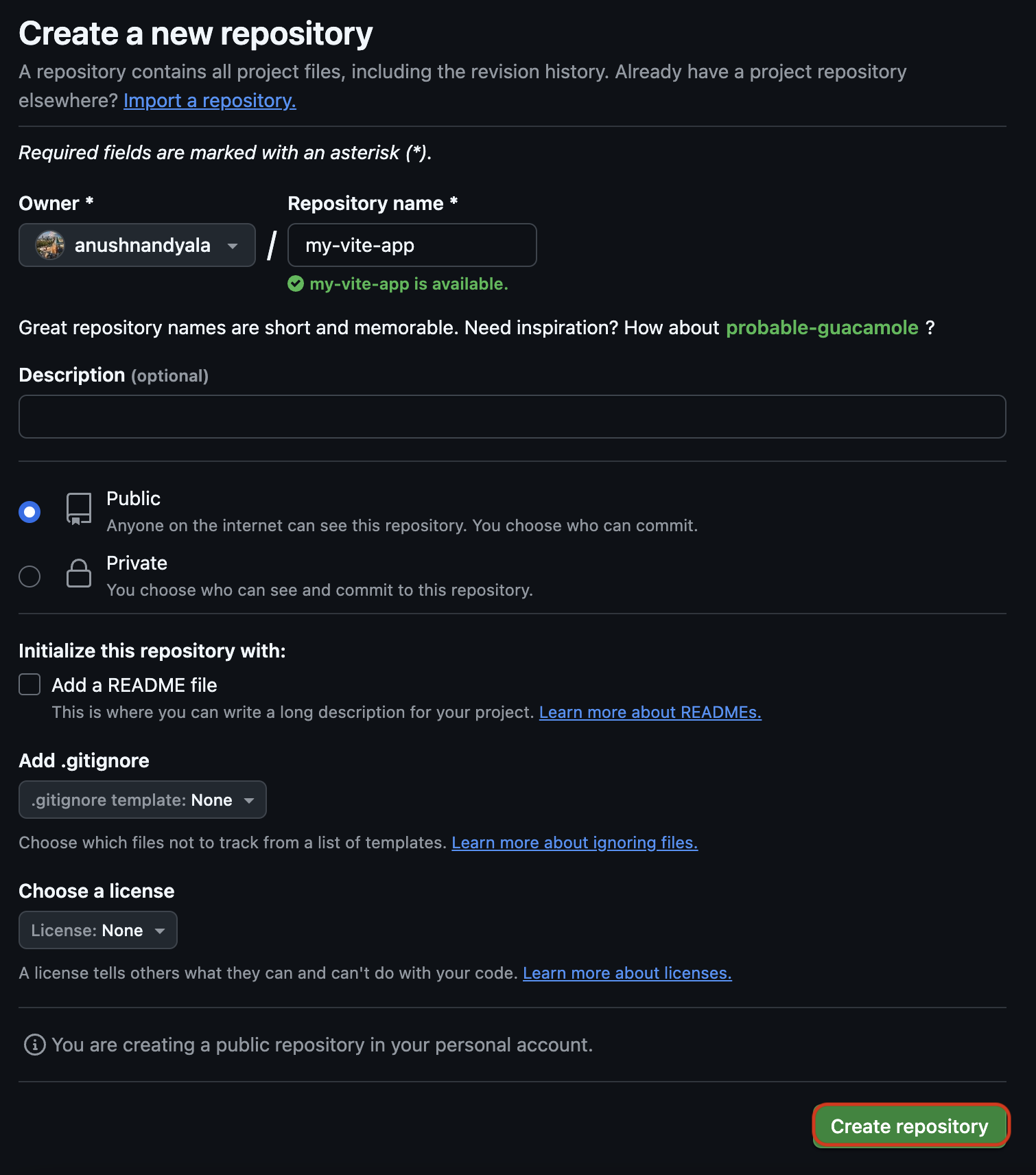 GitHub Create Repo