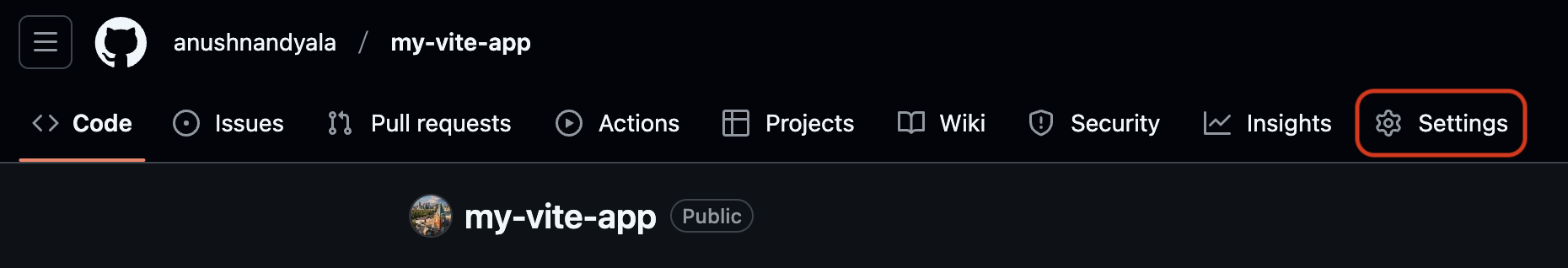 GitHub Settings Button